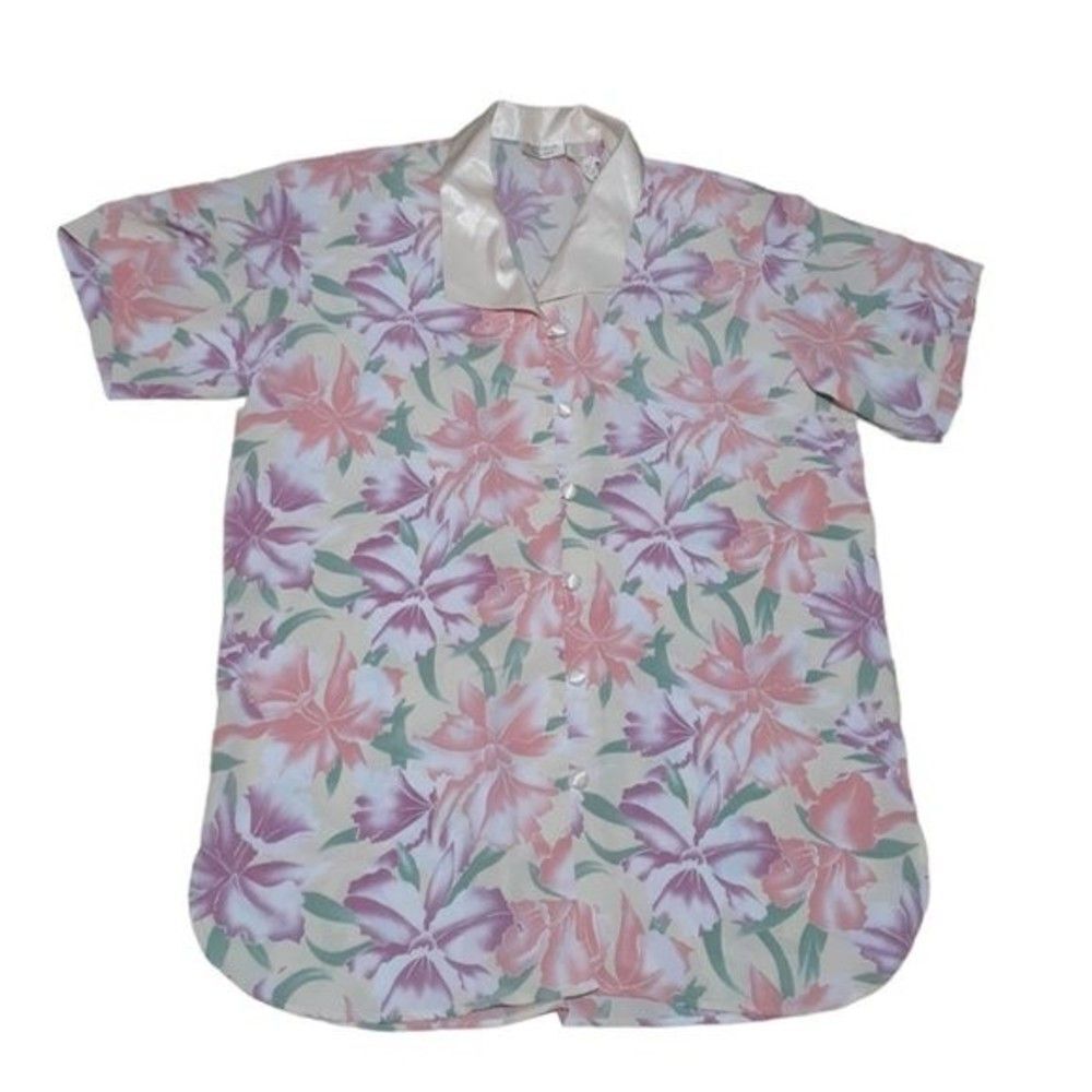 VTG Victoria's Secret Gold Label Floral Semi Sheer Sleep Shirt Button Up Top M/L